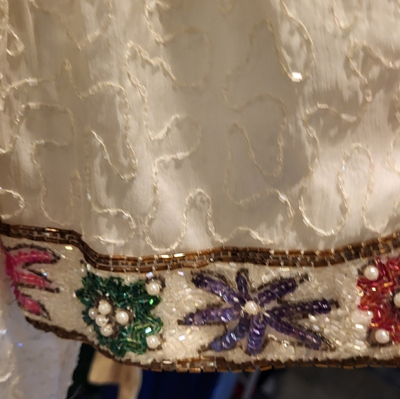 Vintage Lawrence Kazar New York Silk Beaded Cream Beaded Floral Top Size XL - Picture 4 of 7